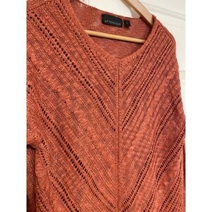 Y2K Open Knit Sweater V-Neck Long Sleeve Lightweight Long Tunic L Burnt‎ Orange